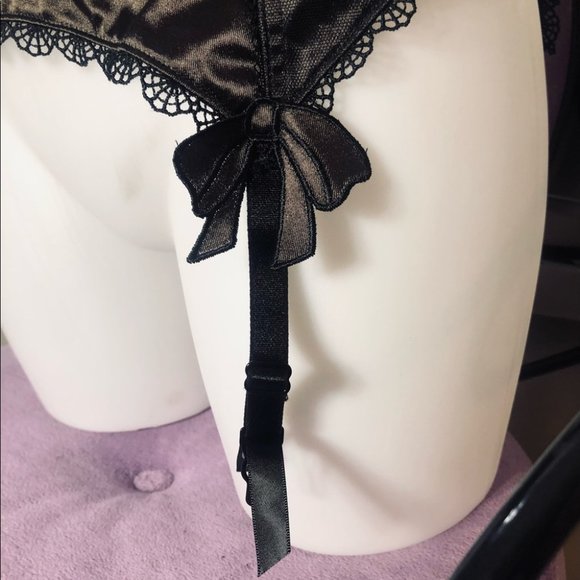 Fauve Chocolate Brown & Black Lacey Garter Belt w/ Bows Size Medium - NWT ! - Picture 4 of 13